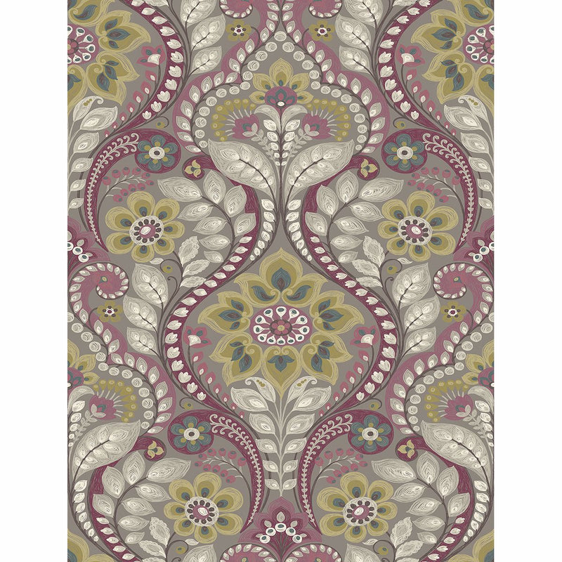 media image for Night Bloom Damask Wallpaper in Grey from the Moonlight Collection by Brewster Home Fashions 273