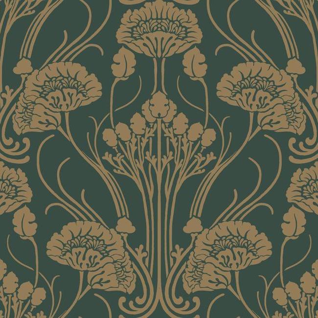 media image for Nouveau Damask Wallpaper in Green and Gold from the Deco Collection by Antonina Vella for York Wallcoverings 232