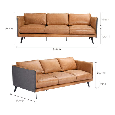 product image for Messina Leather Sofa Cigare Tan Leather 13 23