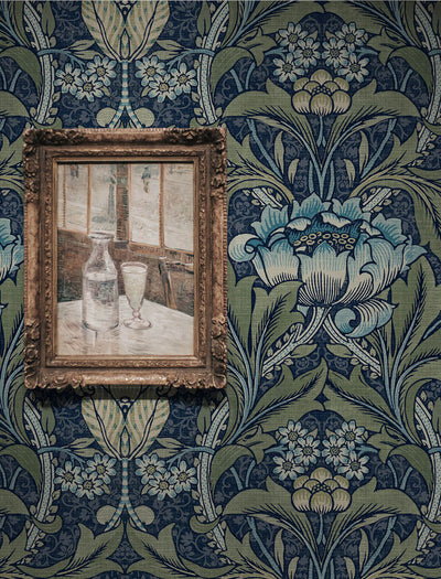 product image for Acanthus Floral Prepasted Wallpaper in Denim & Sage 11