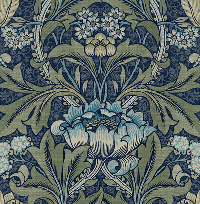 product image for Acanthus Floral Prepasted Wallpaper in Denim & Sage 52
