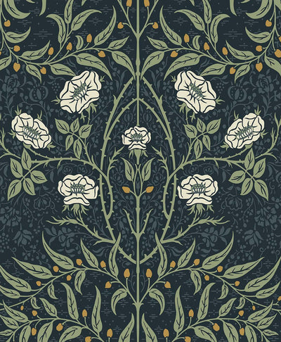 product image for Stenciled Floral Prepasted Wallpaper Navy & Sage by Seabrook 99