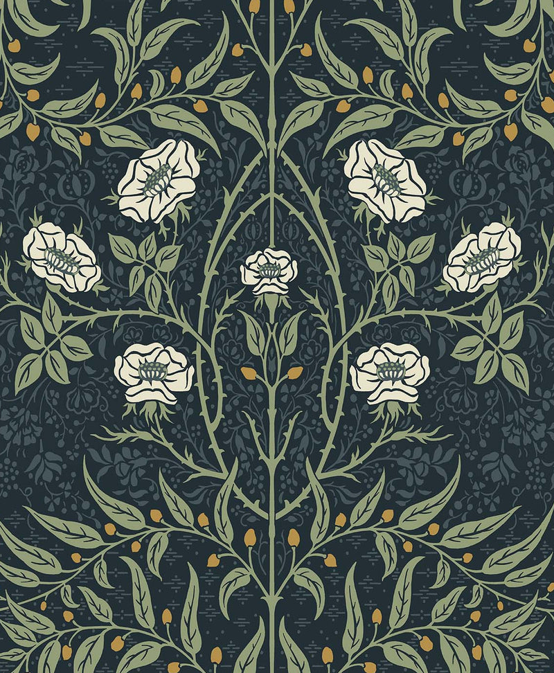 media image for Stenciled Floral Prepasted Wallpaper Navy & Sage by Seabrook 243