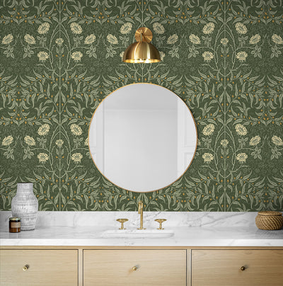 product image for Stenciled Floral Prepasted Wallpaper in Evergreen by Seabrook 46