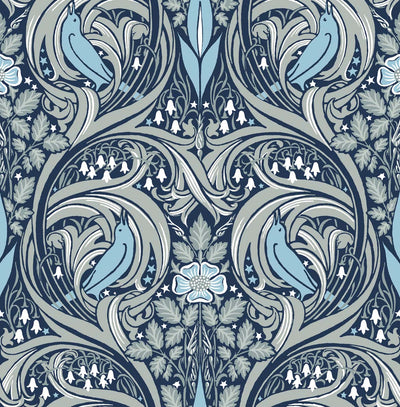 product image of Bird Ogee Prepasted Wallpaper Navy & Sky Blue by Seabrook 588