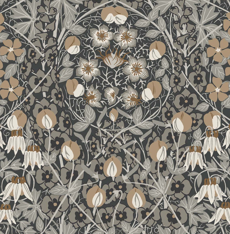 media image for Tulip Garden Prepasted Wallpaper Wrought Iron & Chamois by Seabrook 245