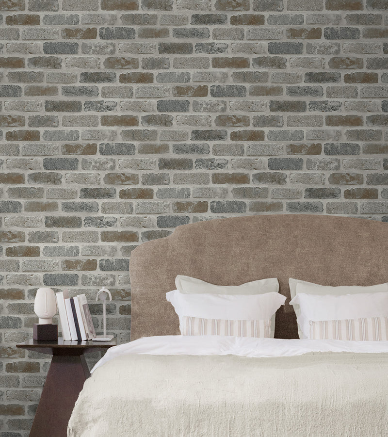 media image for Washed Faux Brick Prepasted Wallpaper Neutral by Seabrook 215