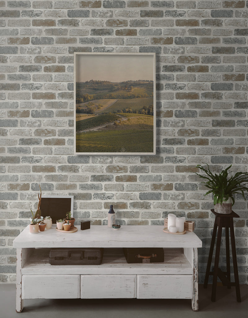 media image for Washed Faux Brick Prepasted Wallpaper Neutral by Seabrook 242