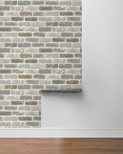 product image for Washed Faux Brick Prepasted Wallpaper Neutral by Seabrook 27