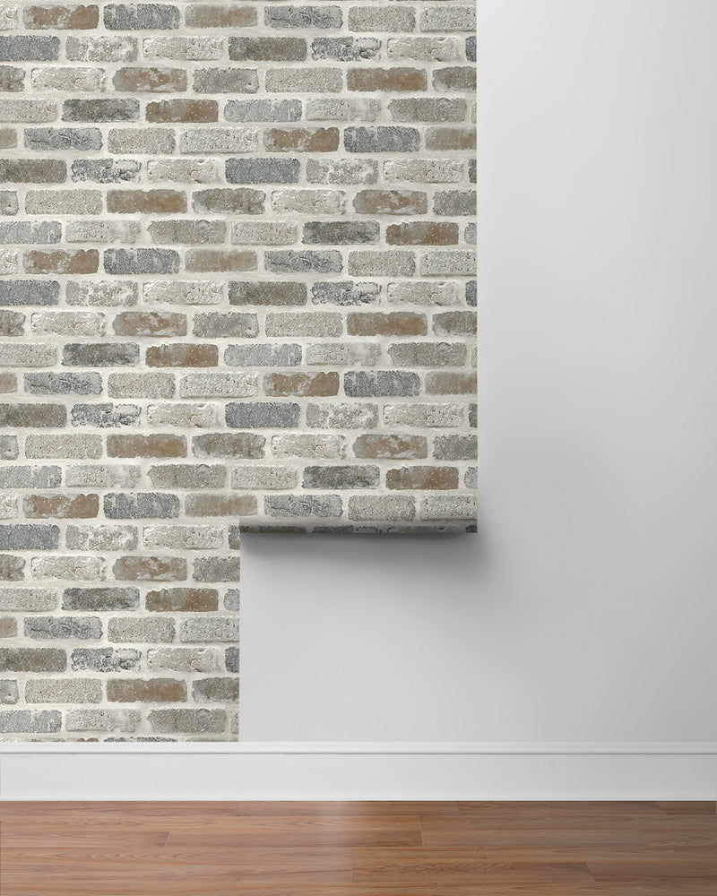 media image for Washed Faux Brick Prepasted Wallpaper Neutral by Seabrook 221