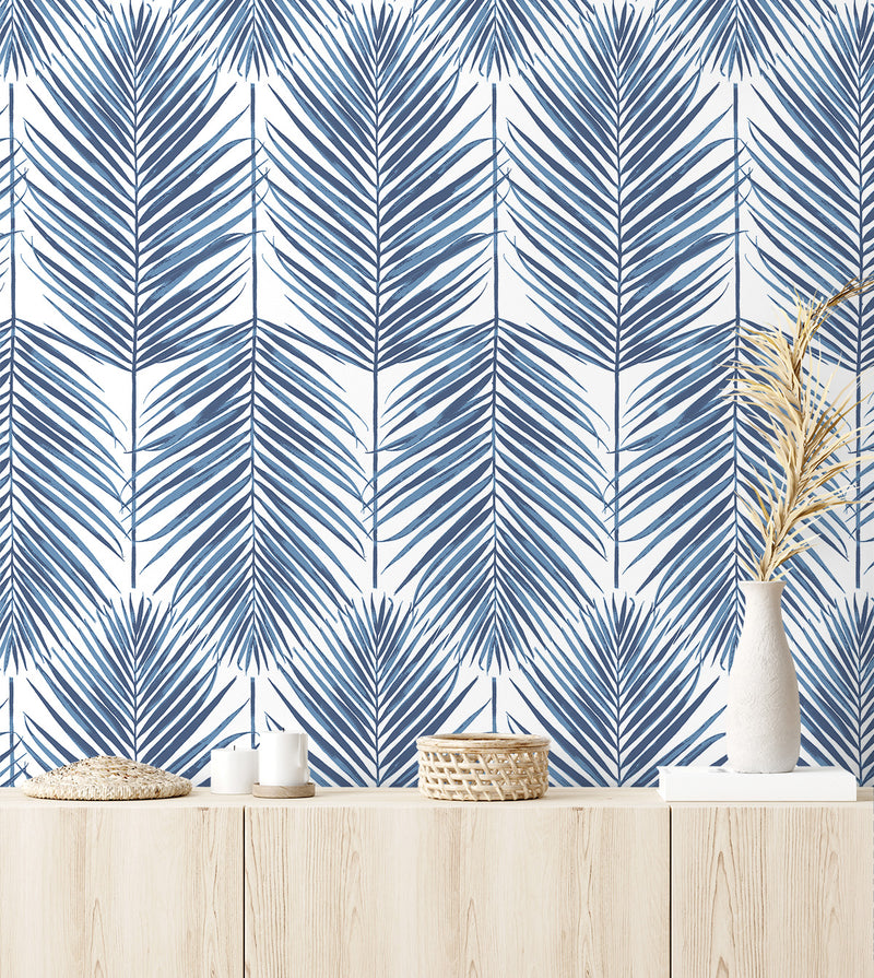 media image for Paradise Palm Prepasted Wallpaper Coastal Blue by Seabrook 29