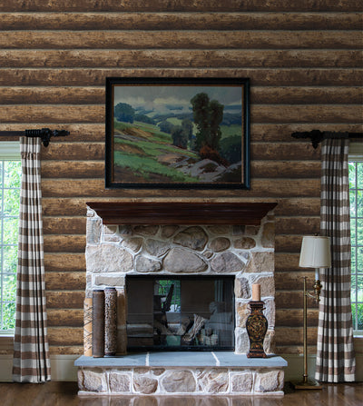 product image for Faux Log Cabin Prepasted Wallpaper in Walnut by Seabrook 29