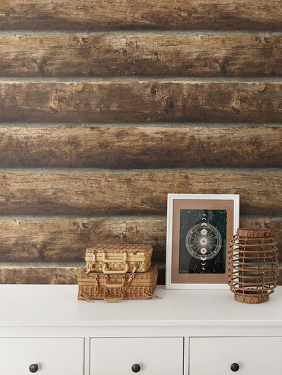 product image for Faux Log Cabin Prepasted Wallpaper in Walnut by Seabrook 28