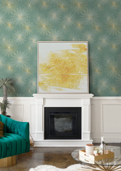 product image for Starburst Geo Prepasted Wallpaper in Teal/Gold by Seabrook 38