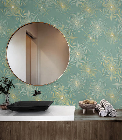 product image for Starburst Geo Prepasted Wallpaper in Teal/Gold by Seabrook 58