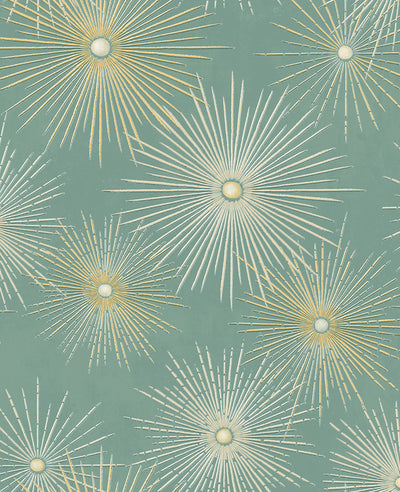 product image of Starburst Geo Prepasted Wallpaper in Teal/Gold by Seabrook 554