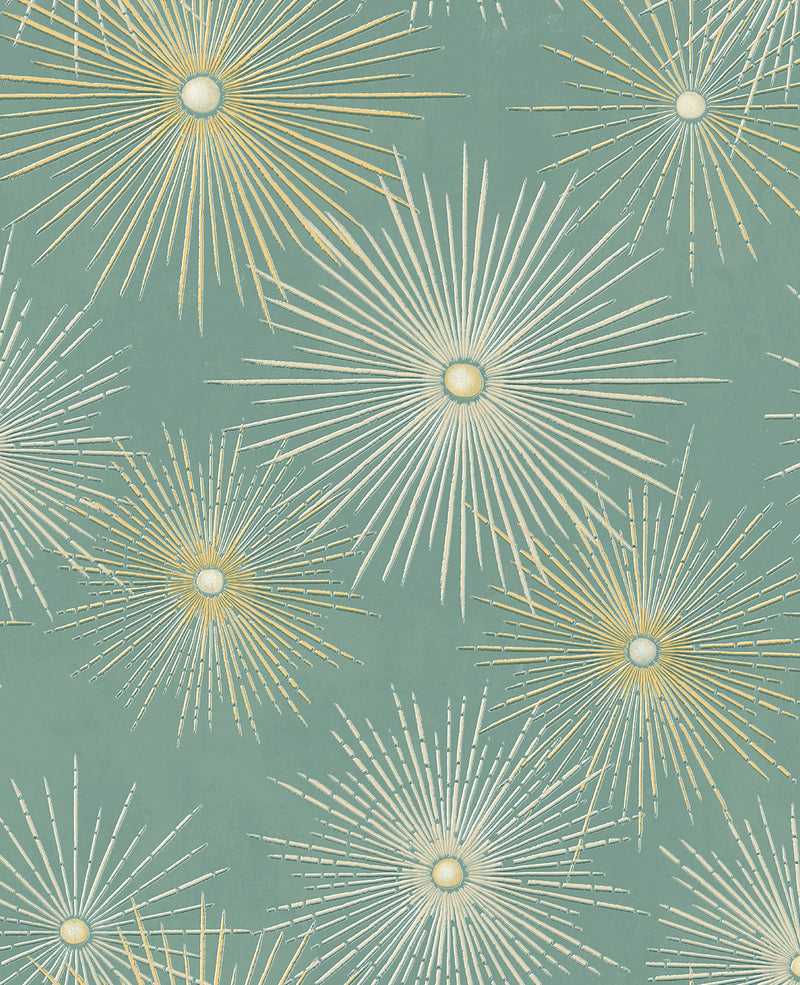 media image for Starburst Geo Prepasted Wallpaper in Teal/Gold by Seabrook 276