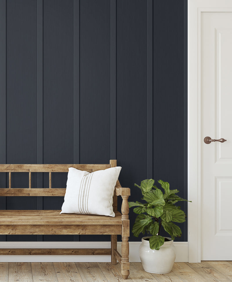 media image for Faux Board and Batten Prepasted Wallpaper in Dark Blue by Seabrook 298