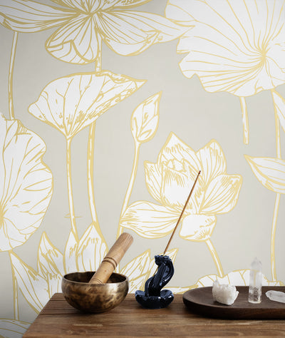 product image for Lotus Floral Prepasted Wallpaper in Grey/Gold by Seabrook 50