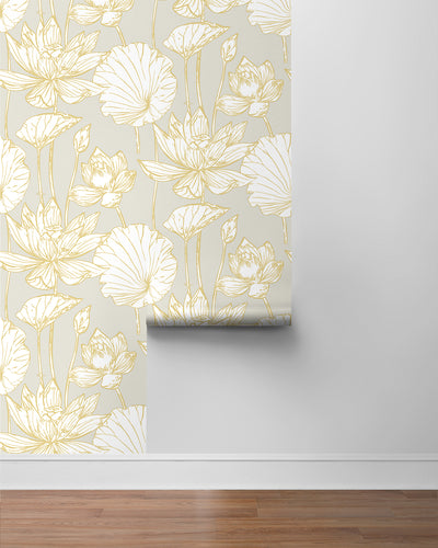 product image for Lotus Floral Prepasted Wallpaper in Grey/Gold by Seabrook 35