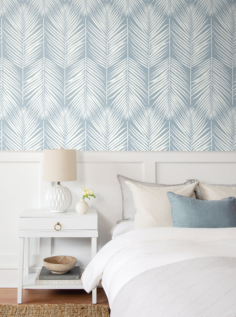 Shop Palm Silhouette Prepasted Wallpaper in Light Blue | Burke Decor