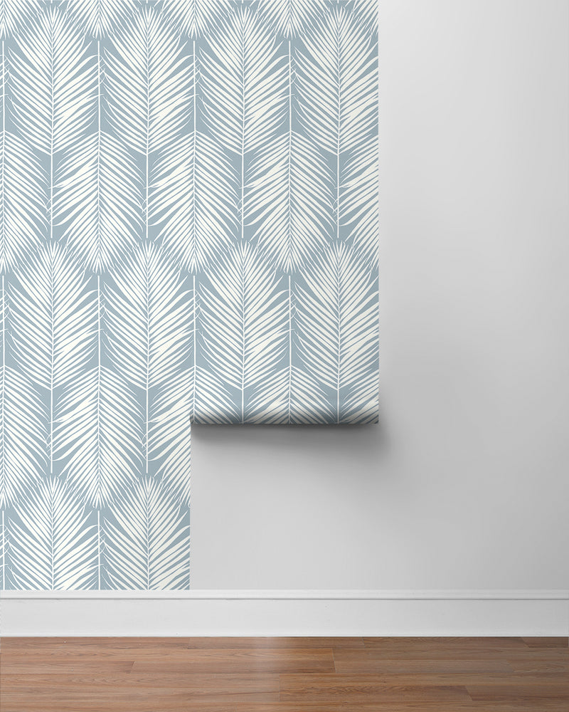 media image for Palm Silhouette Prepasted Wallpaper in Light Blue by Seabrook 266