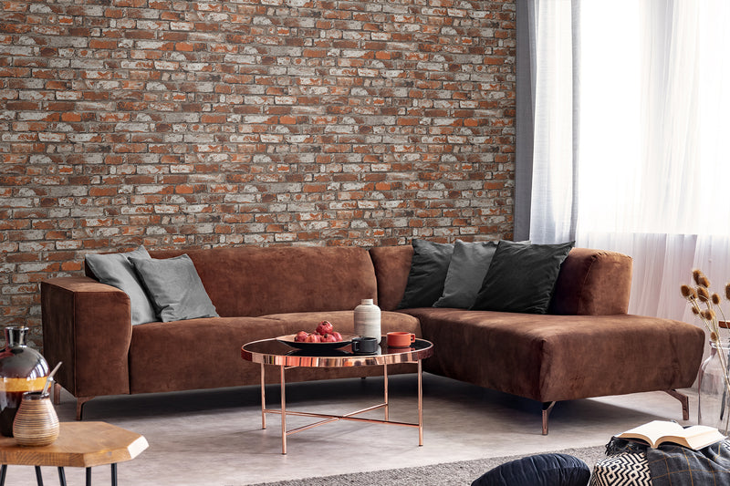 media image for Tailor Faux Brick Prepasted Wallpaper in Spiced Ginger 227