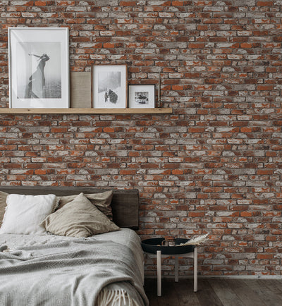 product image for Tailor Faux Brick Prepasted Wallpaper in Spiced Ginger 62