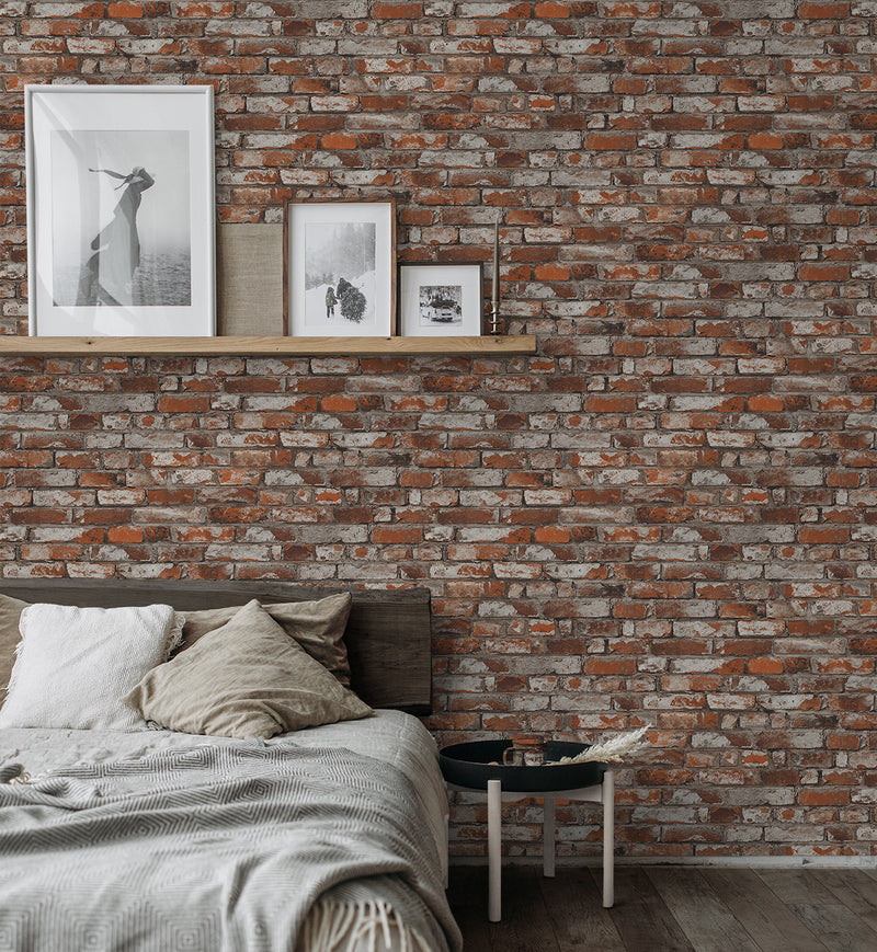 media image for Tailor Faux Brick Prepasted Wallpaper in Spiced Ginger 27