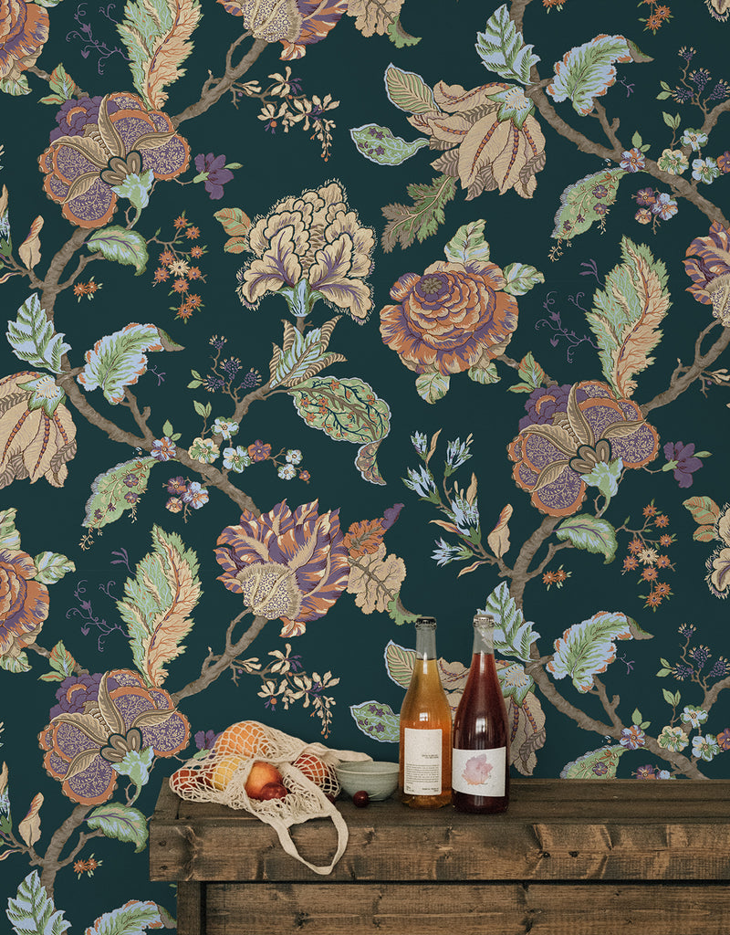 media image for Lana Jacobean Wallpaper in Victorian Jade 258