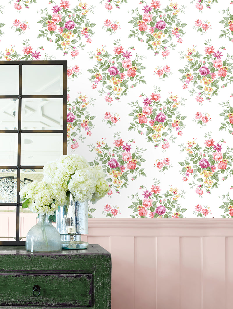 media image for Floral Bouquet Prepasted Wallpaper in Watermelon & Buttercup 24