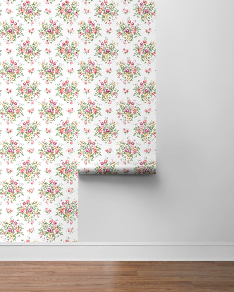 media image for Floral Bouquet Prepasted Wallpaper in Watermelon & Buttercup 233