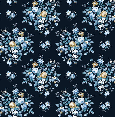 product image of Floral Bouquet Prepasted Wallpaper in Midnight Blue & Toffee 593