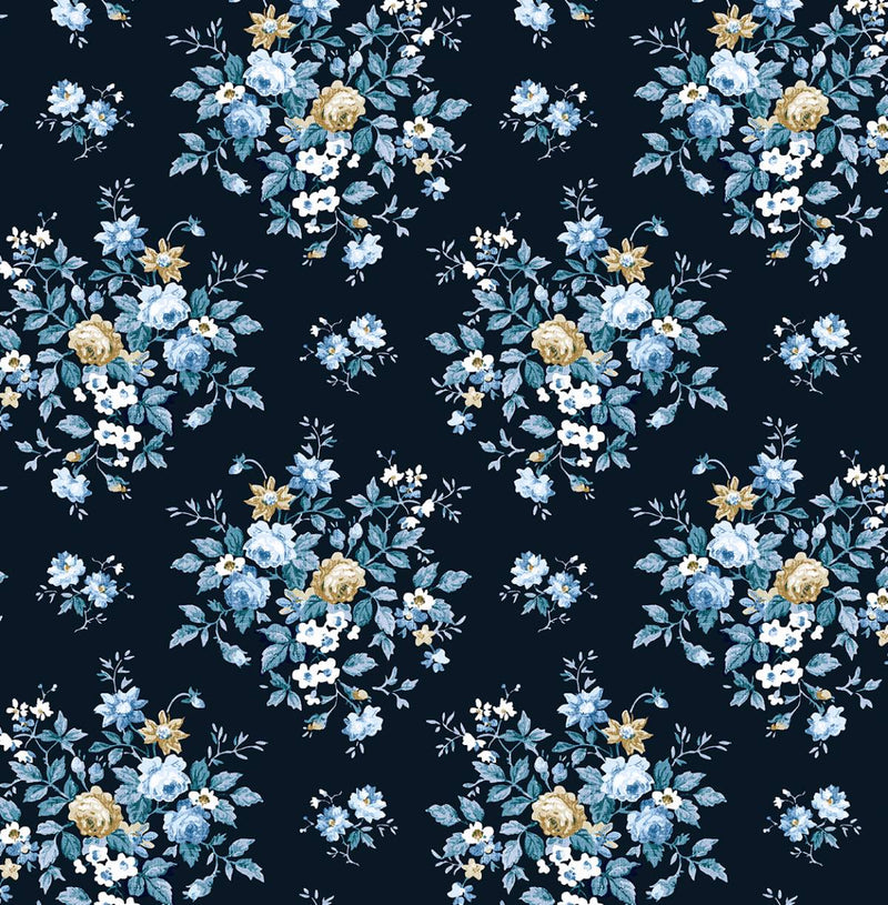 media image for Floral Bouquet Prepasted Wallpaper in Midnight Blue & Toffee 262