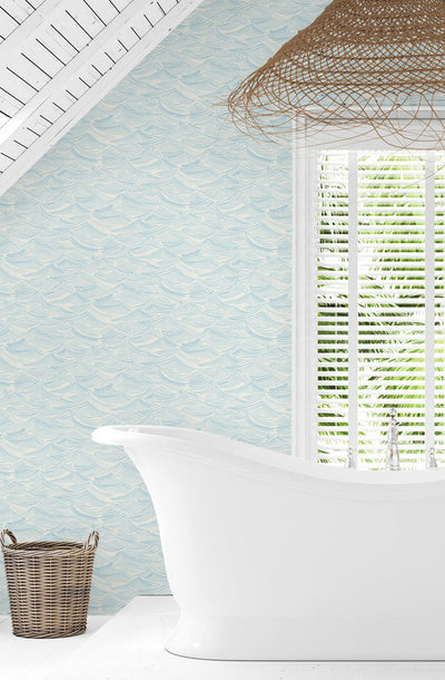 product image for Seaside Waves Wallpaper in Blue Oasis 29