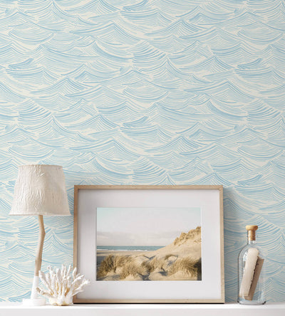 product image for Seaside Waves Wallpaper in Blue Oasis 19