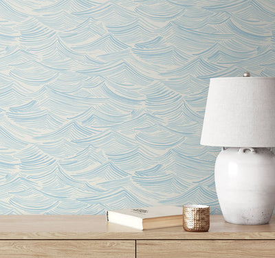 product image for Seaside Waves Wallpaper in Blue Oasis 40