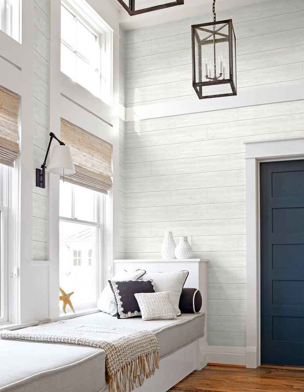 media image for Coastal Faux Shiplap Wallpaper in Alabaster 229