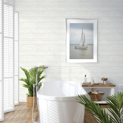 product image for Coastal Faux Shiplap Wallpaper in Alabaster 58