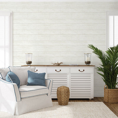 product image for Coastal Faux Shiplap Wallpaper in Alabaster 53