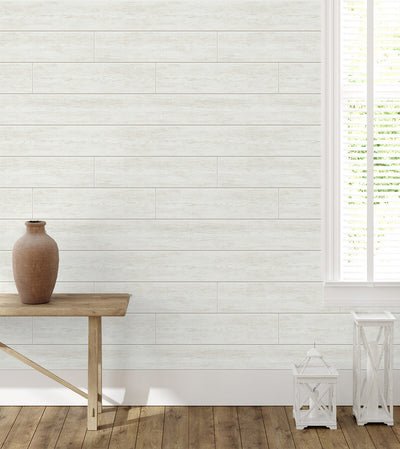 product image for Coastal Faux Shiplap Wallpaper in Alabaster 21