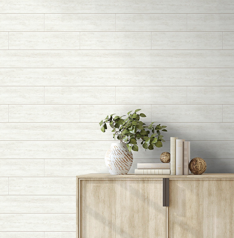 media image for Coastal Faux Shiplap Wallpaper in Alabaster 256