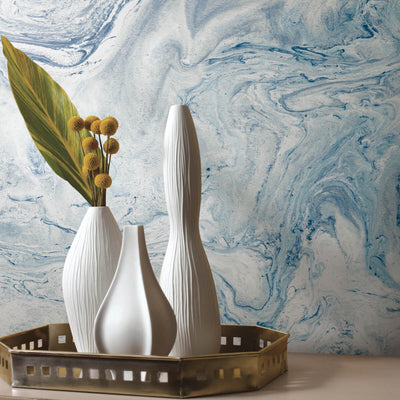 product image for Oil & Marble Peel & Stick Wallpaper in Blue by York Wallcoverings 83