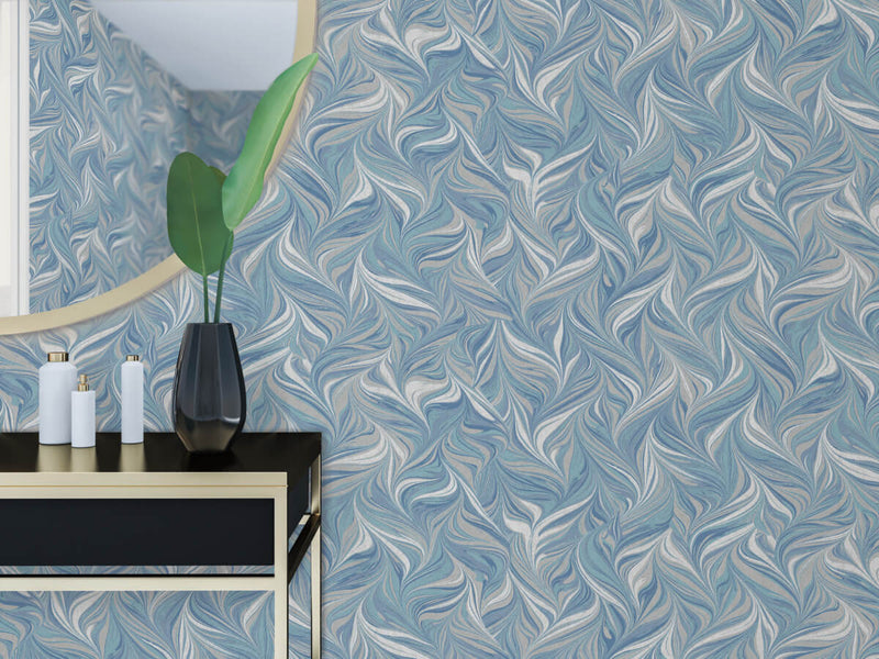 media image for Ebru Swirls Peel & Stick Wallpaper in Blue by York Wallcoverings 213