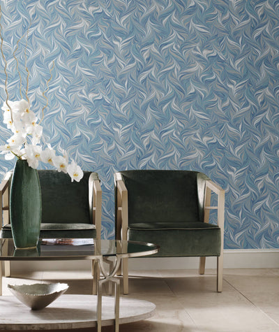 product image for Ebru Swirls Peel & Stick Wallpaper in Blue by York Wallcoverings 66