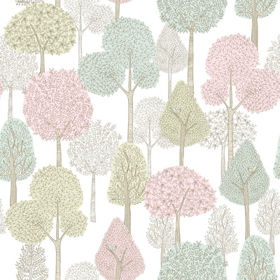 product image of Treetops Peel & Stick Wallpaper in Pink/Mint by York Wallcoverings 518