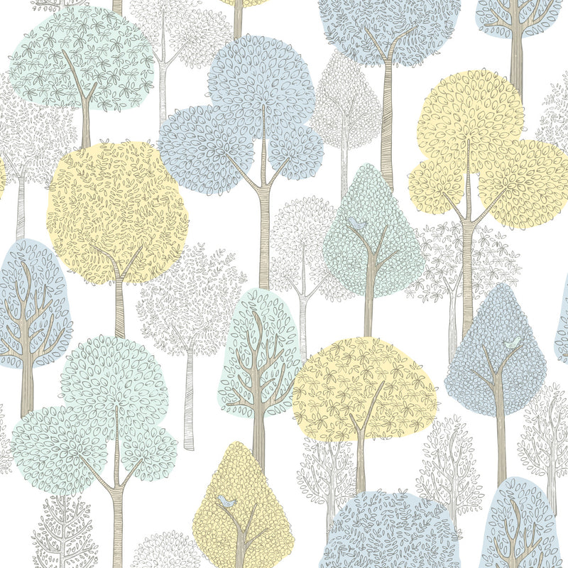 media image for Treetops Peel & Stick Wallpaper in Aqua/Yellow by York Wallcoverings 242