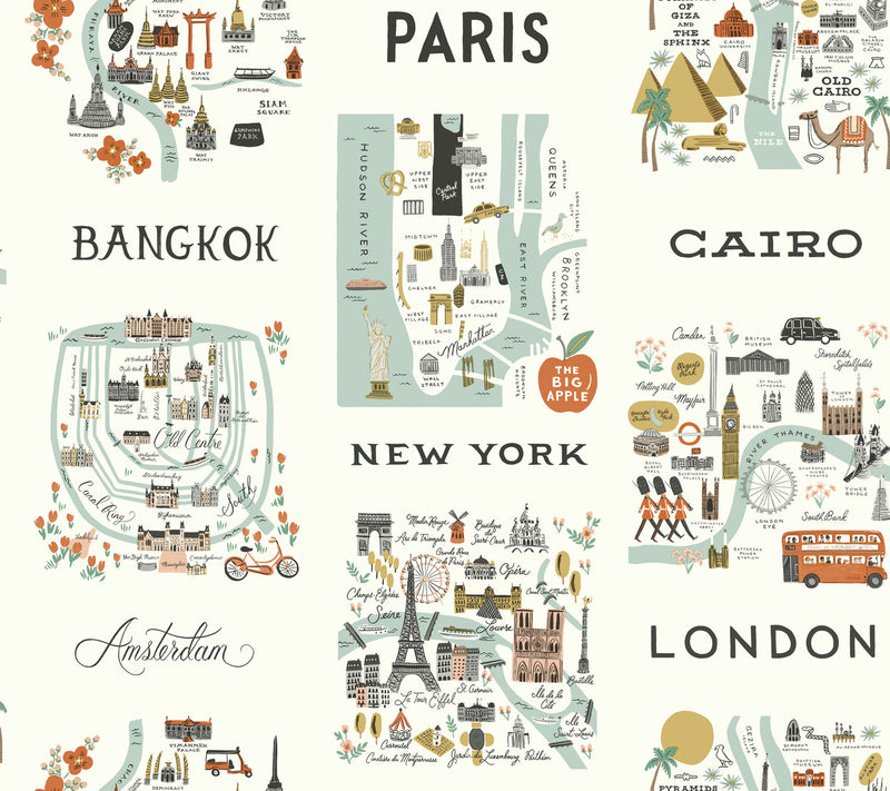 media image for City Maps Peel & Stick Wallpaper in Mint by York Wallcoverings 21