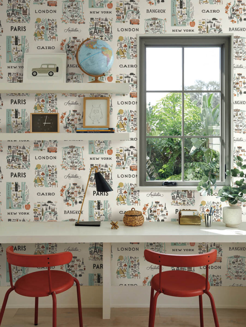 media image for City Maps Peel & Stick Wallpaper in Mint by York Wallcoverings 210