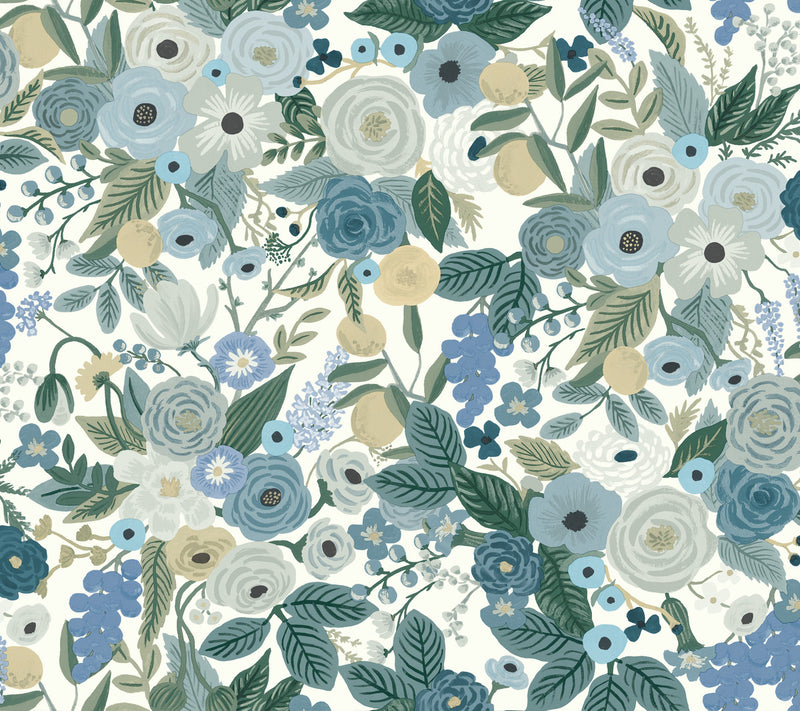 media image for sample garden party peel and stick wallpaper in blue by york wallcoverings 1 276